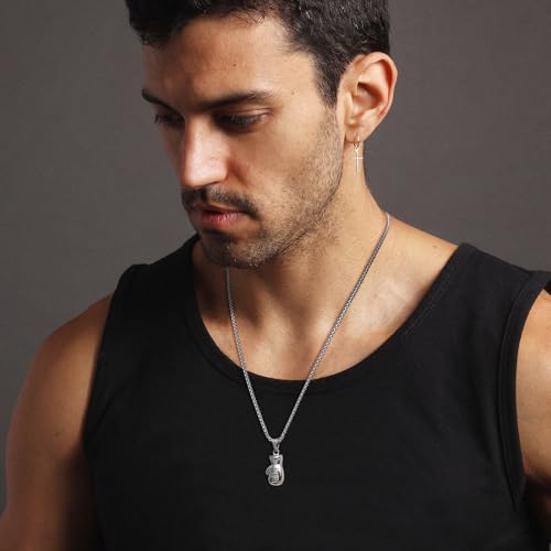 HZMAN Men Women Punk Stainless Steel Boxing Glove Chain Pendant Necklace - color: PHL4:13 silver