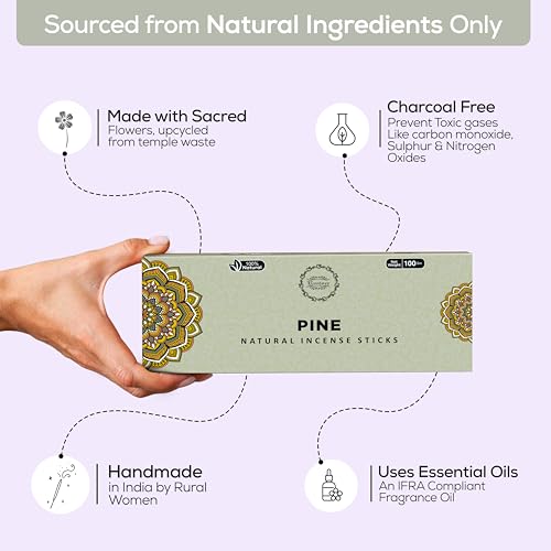 Raajsee Pine Incense Sticks 100 Gm Pack-100% Pure Organic Natural Hand Rolled Free from Chemicals-for Church,Aroma Therapy,Relaxation,Meditation & Sensual Therapy - color: Pine