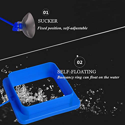 Fish Feeding Ring, Floating Food Feeder Thicken Square, Reduces Waste and Maintains Water Quality, for Flakes and Floating Fish Foods, for Guppy, Betta, - color: Blue Wide