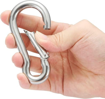 Stainless Steel Spring Snap Hook Carabiner - 304 Stainless Steel Caribeener Clips, Set of 6 - color: Silver, size: 4 Inch