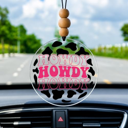 Talataca Cowboy 2D Flat Car Ornament & Wood Beads, Howdy Beaded Rear View Mirror Accessories, Rearview Hanging Charm, Christmas Tree Decor Gift for Cowgirl, Western Gift - color: 26