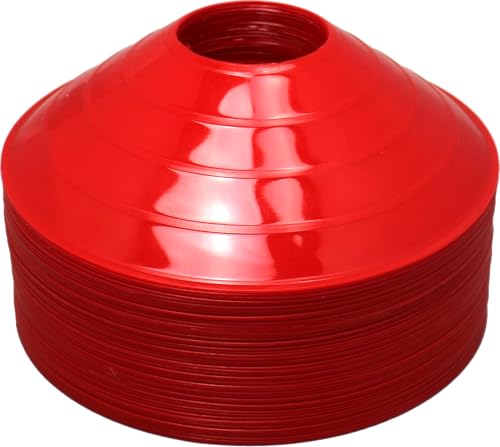BlueDot Trading Pro Disc Cones High Visibility for Sports, Agility Training, Soccer, Football, Basketball, and Other Sports Durable Cone Markers for Adults or Kids (100-Pack), Red