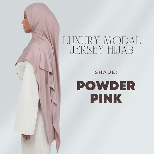 KHELANI Premium Modal Jersey Hijab, Luxury Lightweight Non Slip Stretchy Jersey Head Scarf for Muslim Women, Soft Shawls Wrap - color: Powder Pink
