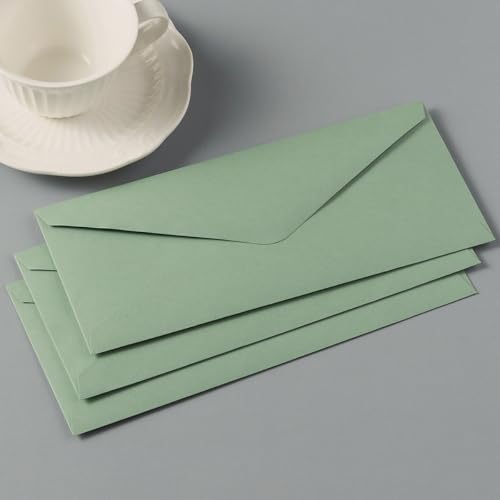 50 Pack Sage Green #10 Business Envelopes with Stickers, 4.13 x 9.49 Inches | Standard Envelopes V Flap, For Office, Business Letter, Letter Mailing - color: Sage Green
