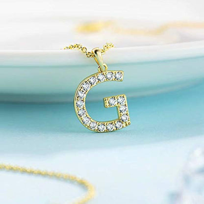 Tarsus Initial Cubic Zirconia Necklace Jewelry Gifts for Women Adjustable Chain 18" + 2" - style: Gold-G-Diamond style