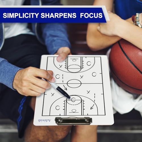 Basketball Clipboard for Coaches, Double-Sided Dry Erase Board | Full and half-court layouts on a lightweight, flexible PVC board with metal clip; marker and eraser are not included. - style: Basketball