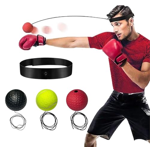 Adjustable Headband Boxing Reflex Ball Set with Varying Weight Balls, Boxing Training Equipment for MMA, Speed, Reaction, Timing, Focus and Hand Eye Coordination Training for Adults