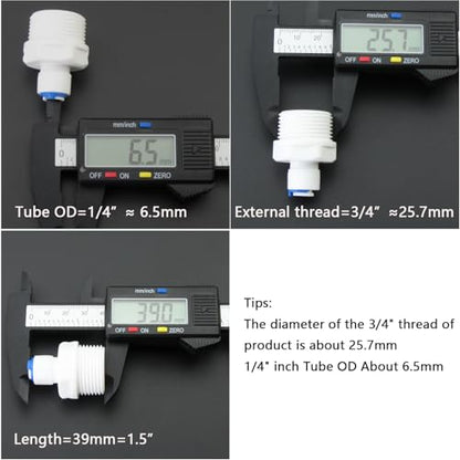 3/4" Male to 1/4" PE Tube Push-to-Connect Straight Adapter | Ideal for RO water purifier connections, garden hoses, pre-filtration systems, and standard plastic adapters (3-Pack) - style: 1/4” Tube to 3/4” Male Thread