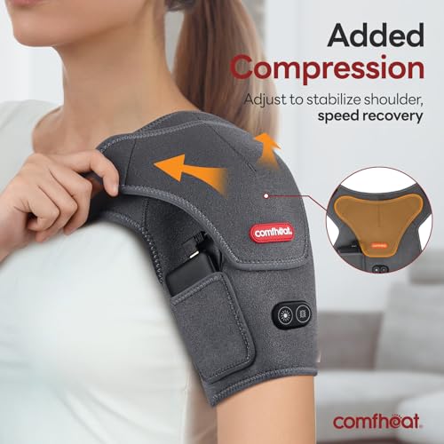 Cordless Shoulder Heating Pad with Massager, Heated Shoulder Brace | Rotator Cuff Frozen Shoulder Pain Relief Heat Wrap, 5000mAh Battery Powered 1-3H Hot Compress for Men & Women