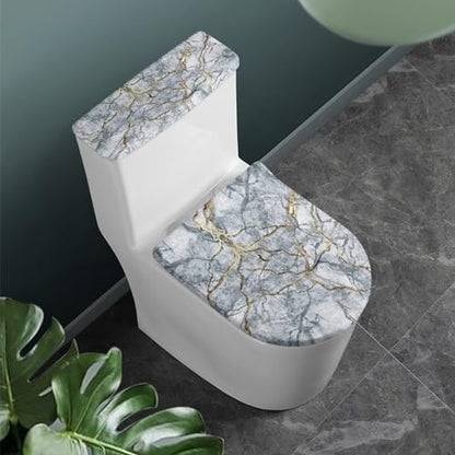Marble Gold Toilet Lid Covers & Toilet Tank Lid Cover with Elastic Edges Fit Standard Oblong Elongated Toilet Home Decoration - color: Marble Gold
