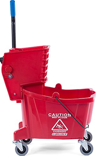 Carlisle FoodService Products 26 Qt Mop Bucket with Side Wringer, Red | 18.5 x 16.5 x 16.5 in, 34.25-in Handle Height, Polypropylene, 50,000-Cycle Wringer, Non-Marking Casters, Assembly Required - color: Red