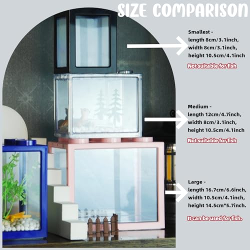 Small Sea Monkey Tank, Stackable Mini Betta Fish Tank Tinny Aquarium Kit with Aquarium Gravel, Moss Ball Tank Shrimp Tank 0.27 Gallon Acrylic Cube Fish Bowl for Shrimp Snails - color: Blue