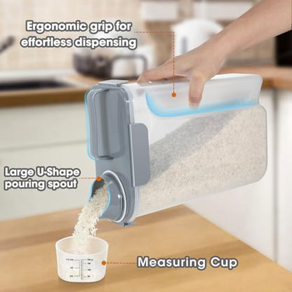 Airtight 10 Lbs Rice Storage Container Pet Dog Cat Food Holder 5 Lbs - Grey | Portable Bird Seed Dispenser Cat Food Containers with Large Pour Spout for Travel Cereal Oatmeal Holder with Measuring Cup - color: Grey-10L