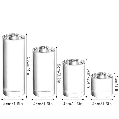 ZEERSHEE 4-Pack Clear Glass Cylinder Display Risers Crystal Blocks Display Stand for Collectibles Art Craft Transparent Solid Bases for Jewelry Cosmetic Crafts Closet Show(4''/3.2''/2.4''/1.6'')
