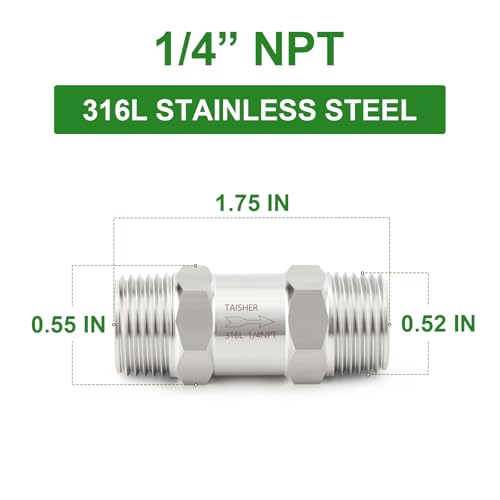 1PCS 316L Stainless Steel 1/4" NPT Male Check Valve,Backflow Prevention,One Way Non-Return Check Valves - size: 1/4" MNPT