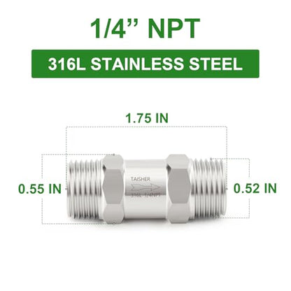 1PCS 316L Stainless Steel 1/4" NPT Male Check Valve,Backflow Prevention,One Way Non-Return Check Valves - size: 1/4" MNPT