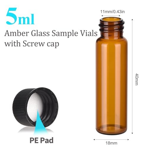 BIGLEE 100PCS 5ML Amber Small Glass Vials with Screw Caps - color: Amber, size: 5ML-100PCS
