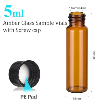BIGLEE 100PCS 5ML Amber Small Glass Vials with Screw Caps - color: Amber, size: 5ML-100PCS