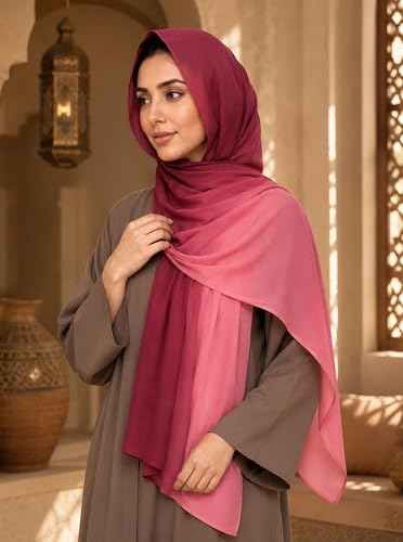Gradient Dual Color Scarf，Elegant Ombre Headwraps Hijab, Modal Cotton Feel Lightweight Sunscreen Shawls for Women - color: 9#redpink