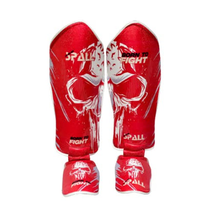 Spall Pro US Muay Thai Guards Shin Guards for Kickboxing Martial Arts BJJ Boxing Sparring with MMA Foot Protector - Born to Fight Red (X-Large)