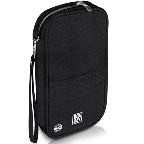 BOACAY Travel Document Organizer with RFID, Family Passport Holder, Wallet for Women & Men, Portable & Waterproof Case for Cards, Boarding Pass, Money - color: Sapphire Black