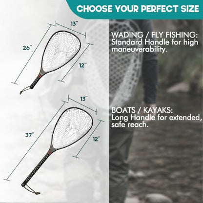 Floating Carbon Fiber Fly Fishing Net, 26" Standard / 37" Long - color: 26" Wading Net (Standard) - Black Carbon