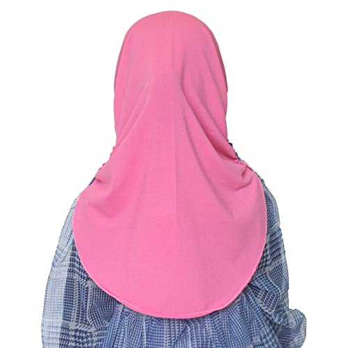 Girls Instant Hijab – Soft Kids Muslim Scarf with Flower, Breathable One-Piece Headscarf for Toddlers Age 2-8 - color: Rose Red