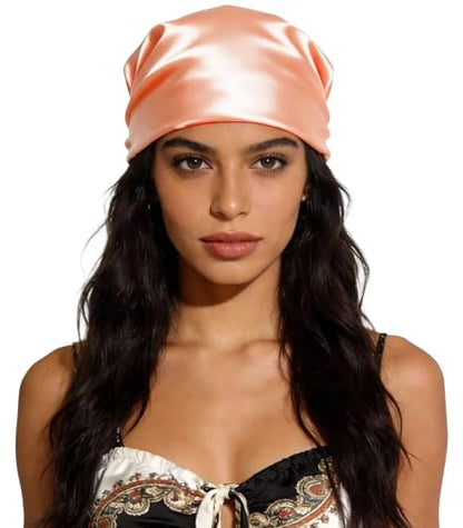Sumolux Head Hair Scarf for Women 35" Like Satin Silk Scarf Hair Wrapping Night Bandana Large Square Scarves - color: A Solid Light Orange