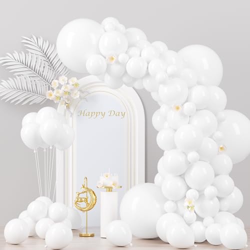 Voircoloria 130pcs White Balloons Different Sizes 18" 12" 10" 5" Party Latex Balloons for Birthday Baby Shower Graduation Wedding Anniversary Party Decorations - color: 03 White, size: 5/10/12/18 inch - 130pcs