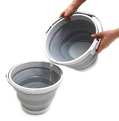 SAMMART 10L (2.64Gallon) Collapsible Fishing Bucket with Locking Lid - Foldable Round Tub - Portable Plastic Water Pail - Space Saving Outdoor Waterpot - color: Gray