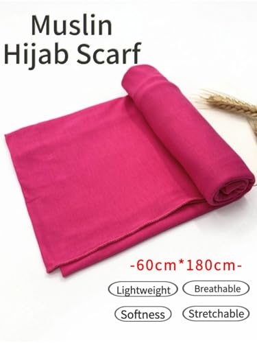 Hijab Scarf for Women Soft Muslim Hijabs Head Wrap Scarves Fashion Long Hair Shawls Stretchy Muslin Headscarf - color: Hot Pink Hijab Scarf for Women