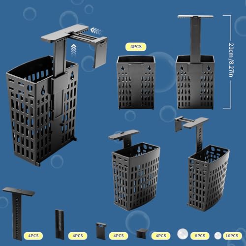 Newly Upgraded Aquarium Plant Holder | Adjustable in Height and Width with Extendable Hook and Suction Cup 4-Pack for Planting Aquatic Plants and Aquariums (Black) - color: Black