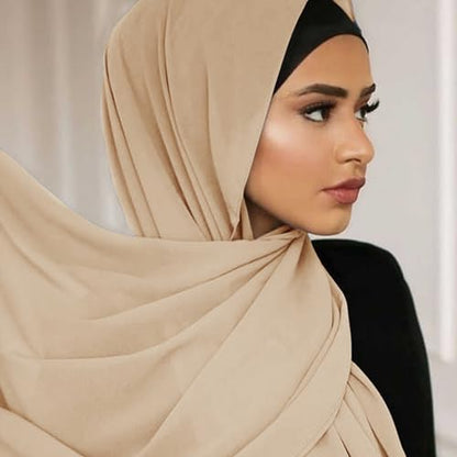 Hijab Scarf for Women Soft Cotton Muslim Jersey Hijab Head Wrap Scarves Fashion Long Scarf Shawls - color: Apricot