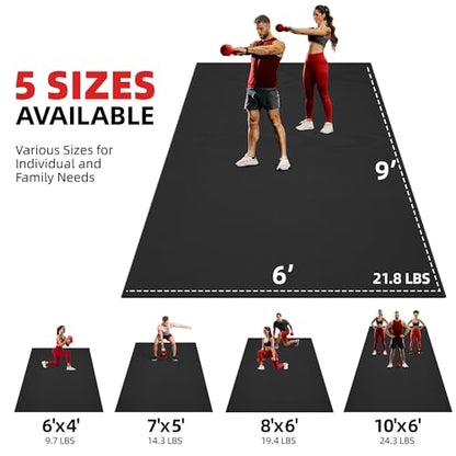 GymCope Extra Large Exercise Mat, 10'x6'/9'x6'/8'x6'/7'x5'/6'x4'(8mm) Thick Workout Mat for Home Gym & Garage Flooring, Shoe-Friendly, High-Density, MMA, HIIT, Weight Lifting, Cardio&Strength - color: 9'x6'x8mm-Black