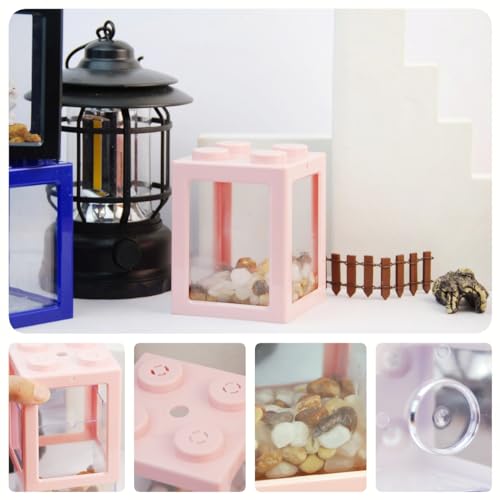 Mini Sea Monkey Tank, Small Shrimp Tank Stackable Mini Aquariums for Fairy Shrimp Eggs Moss Balls, 0.25 Gallon Temporary Betta Fish Tank Ant Feeding Case Mini Reptile Tank - color: Pink