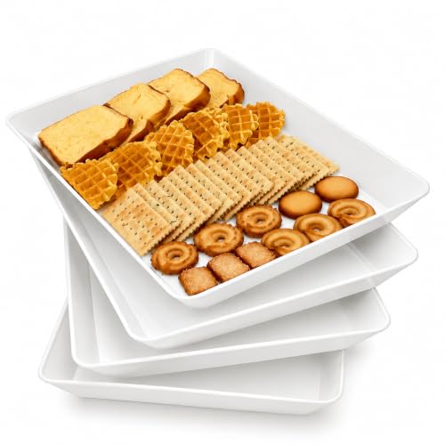 Serving Tray Platter, 4 Pack Food Tray for Veggie Fruit Snack Dessert Cookie Cheese, Food Trays for Party Supplies Display, Plastic Platters for Serving Food, Large White Trays, BPA Free - color: White, size: 14.5'' x 9.5'' (4 Pack)