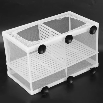 Aquarium Fish Breeder Box Isolation Hatchery with Detachable Frame Locking Feet and Powerful Suction Cup for Fish Fry Hatching Pairing Reproduction and Tank Separation (Large with partition) - size: Large with partition