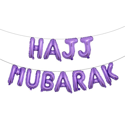 HAJJ MUBARAK Party Balloon for Festival Gathering Decorations Eid Mubarak Party Supplies Decorations (HAJJ MUBARAK Purple) - color: Hajj Mubarak Purple