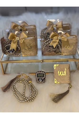 SODEF Gold Zikirmatik & Tasbih Set with Mini Quran in Refined Carry Bag - Mevlid Gift - Gold