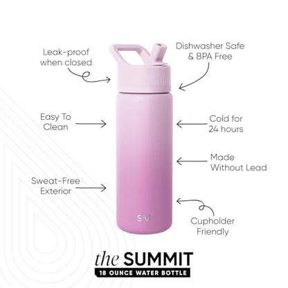 Simple Modern Insulated Water Bottle with Straw | 18oz | Ombré | Summit Stainless Steel Water Bottles, Metal Cup | Leak Proof for School, Gym, Travel, Sports | Violet Dreams - color: Ombre: Violet Dreams, style: 18oz