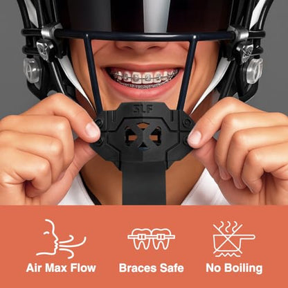 SLEEFS X Black Football Mouth Guard - Lip/Mouthguard with Helmet Strap - Lip/Teeth Protector Mouthpiece - Moldable - for Youth/Adults, Men & Women Mouth Guard, Maximum Air Flow, Lacrosse, All Sports - color: Black