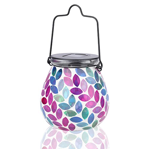 Outdoor Solar Lantern Waterproof Mosaic Glass Hanging Garden Light Purple - color: Leave