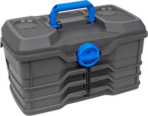 Flambeau Outdoors NextGen 6/0 Tackle Box, 6 Trays, 25-Piece Kit, Dark Gray | 6 pivoting swing trays, 32 compartments plus top bulk storage. Includes a 25-piece tackle kit, 15.5 x 9.3 x 8.6in