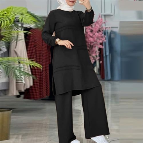 Abayas Dress For Women Muslim Long Sleeve Loose Top Pants 2 Pcs Dubai Islamic Muslim Women Matching Sets - color: Black Cc, size: 3X-Large