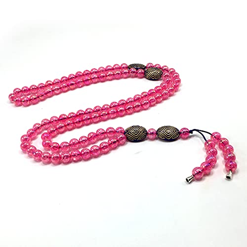 -8MM -99 BEADS NECKLACE DHIKR TASBIH COLLECTION- Imitation Acrylic MUSLIM Beads-Tesbih-Tasbih-Tasbeeh-Misbaha-Masbaha-Subha-Sebha (Shiny Pink) - color: Shiny Pink