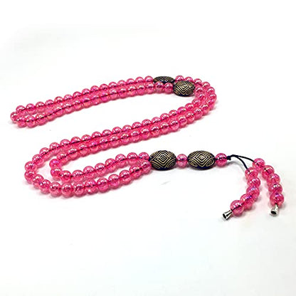 -8MM -99 BEADS NECKLACE DHIKR TASBIH COLLECTION- Imitation Acrylic MUSLIM Beads-Tesbih-Tasbih-Tasbeeh-Misbaha-Masbaha-Subha-Sebha (Shiny Pink) - color: Shiny Pink