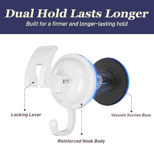 Heavy Duty Vacuum Suction Cup Hooks, White Plated Polished Super Suction for Kitchen Bathroom, 2 Pack - color: White