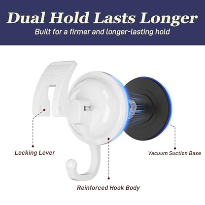 Heavy Duty Vacuum Suction Cup Hooks, White Plated Polished Super Suction for Kitchen Bathroom, 2 Pack - color: White