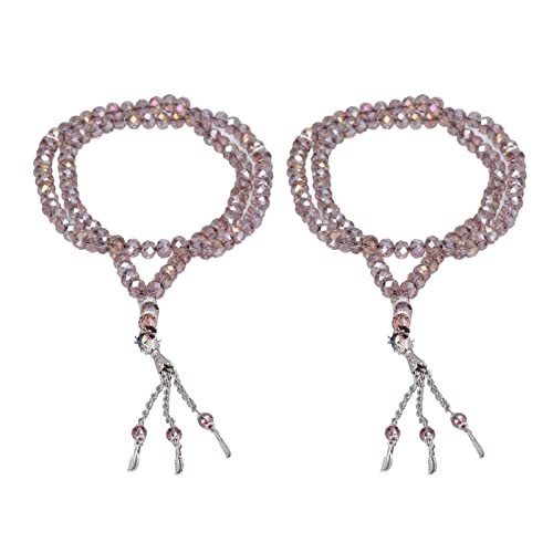 2Pcs Muslim Prayer Beads Coloured Glaze 99 Beads Mihrab Separators Count Exquisite Design Tasbih Prayer Beads 0.31in (Silver Gray)