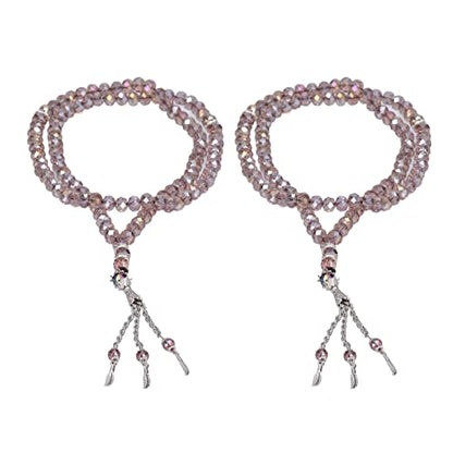 2Pcs Muslim Prayer Beads Coloured Glaze 99 Beads Mihrab Separators Count Exquisite Design Tasbih Prayer Beads 0.31in (Silver Gray)